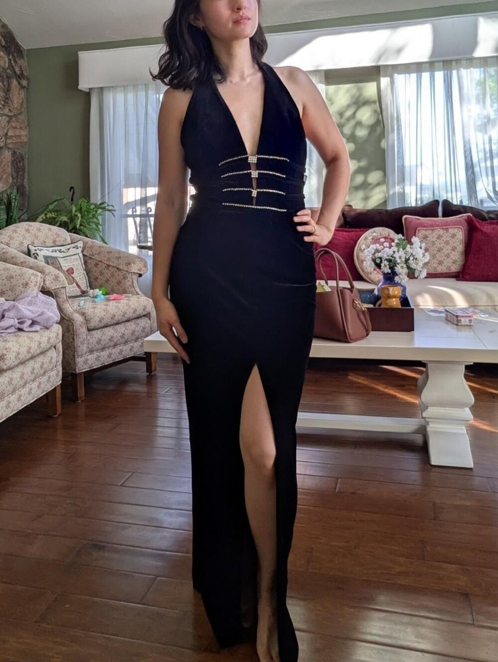 Vintage Atria Black Halter Maxi Dress Size M